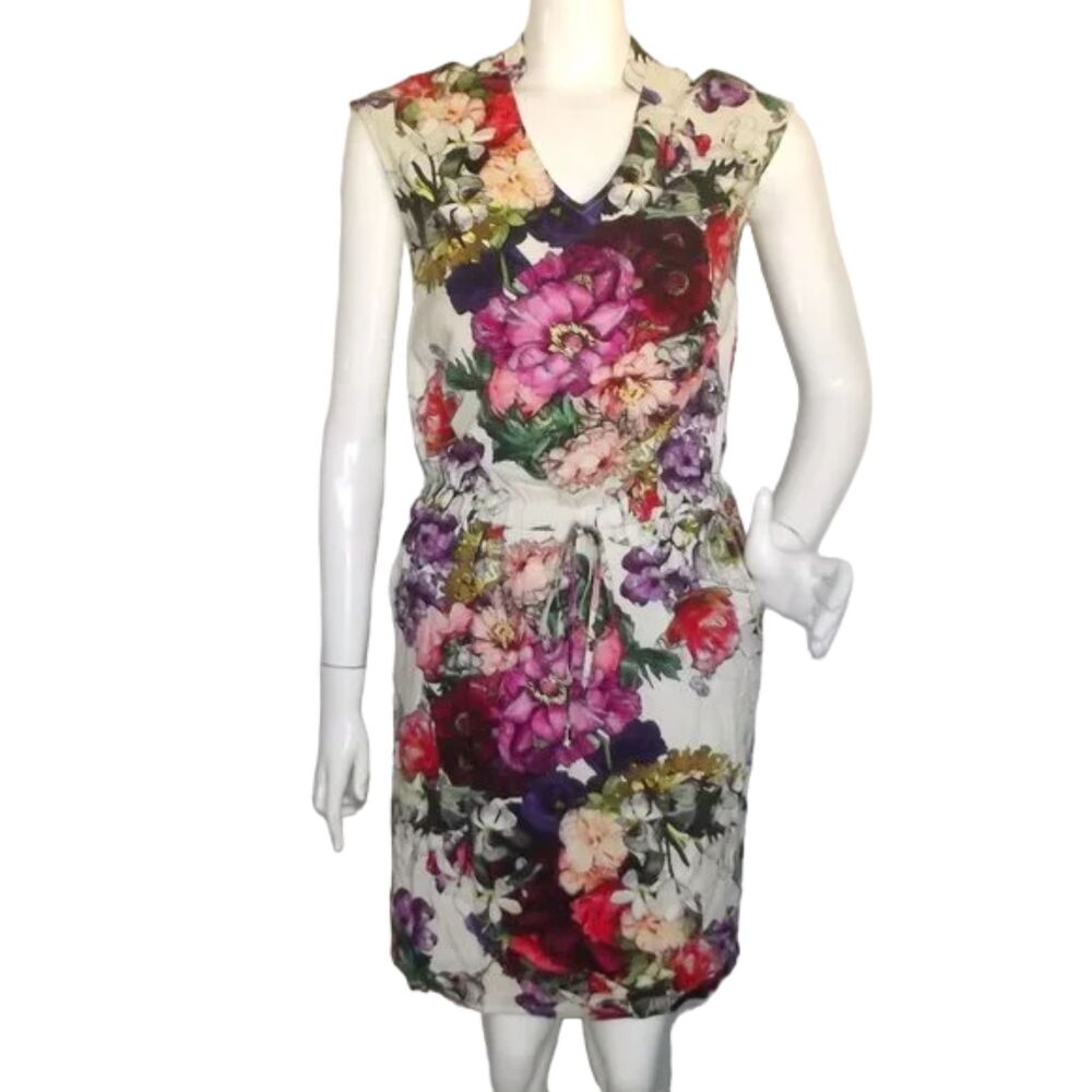 KOTON Dress, UK10/US6, White/Multicolor floral print, Stretch waist, Pockets - Picture 1 of 13